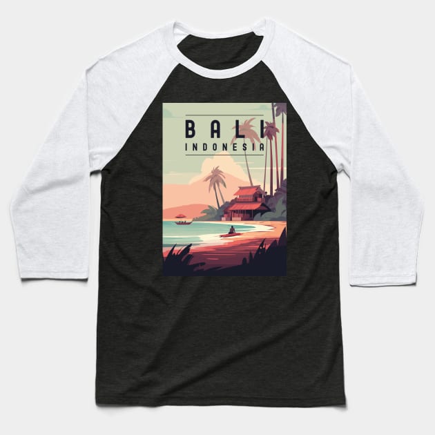 Retro Travel Poster About Bali, Indonesia Baseball T-Shirt by turtlestart